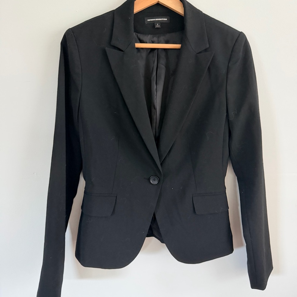 Express Design Studio Black Long Sleeve Button Blazer Jacket Size 4 - Picture 5 of 9